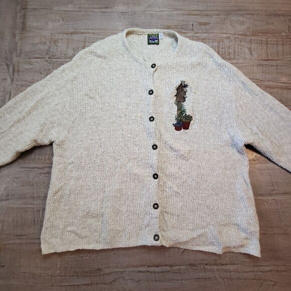 Traverse Bay Woolen Co Womens XL Light Brown Cardigan Embroidered - Picture 2 of 9